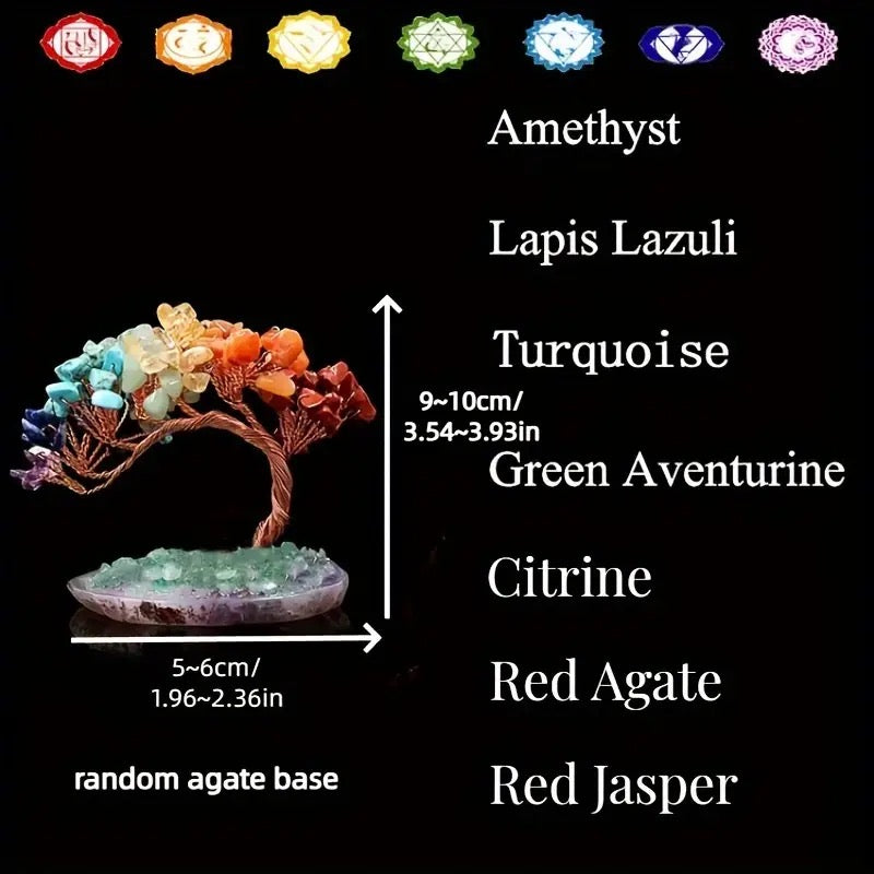 Money Tree with Chakra Stones & Agate Base – Healing & Prosperity Decor